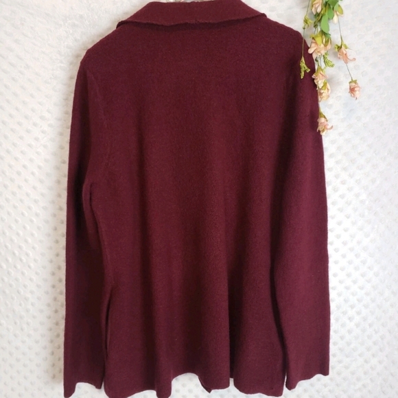 Chicos 2 100% Boiled Wool Asymmetric Zip Burgundy Sweater Jacket XL - Picture 6 of 8